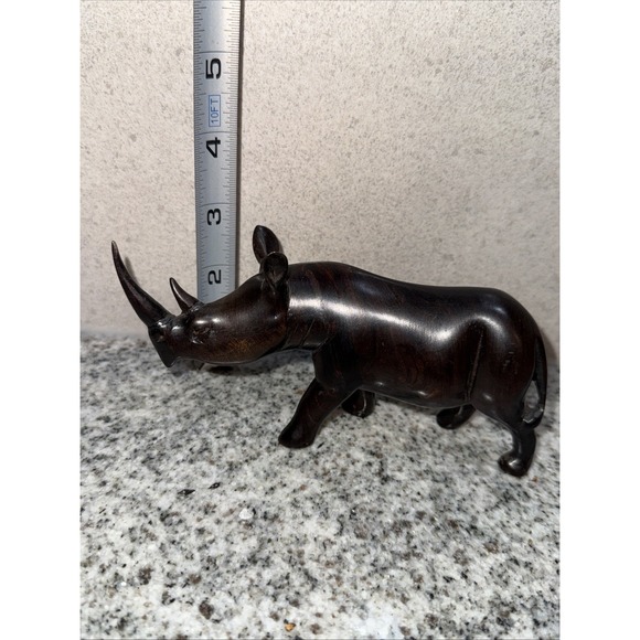 Vintage Carved Ebony Wood Rhino 6" - Picture 8 of 9